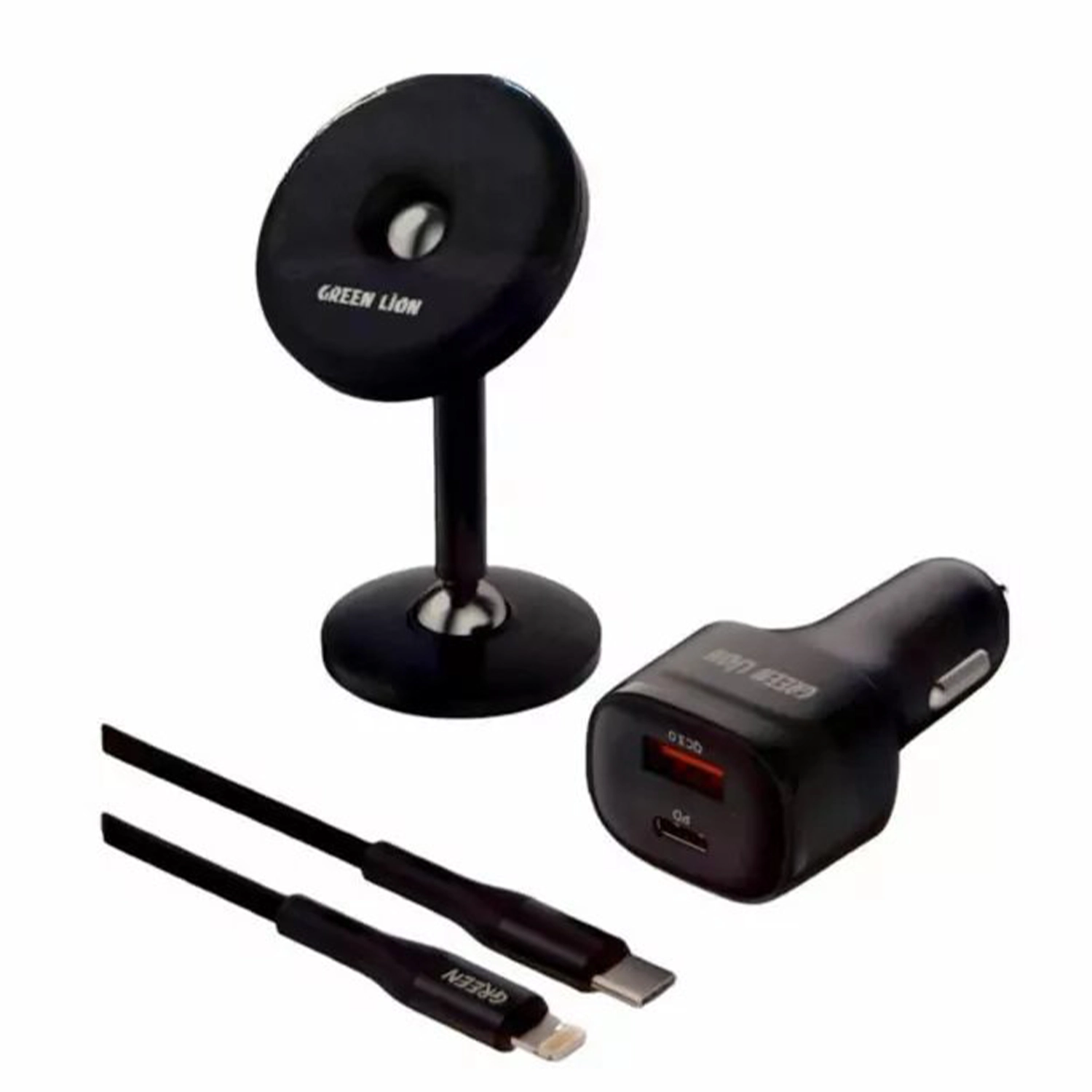 3 in 1 Combo (Magnetic Car Holder : Car Charger: USB-C to Lightning Cable) Green 3 in 1 Combo Magnetic Holder with Car Charger 20W