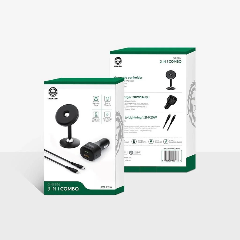 Green 3 in 1 Combo Magnetic Holder with Car Charger 20W