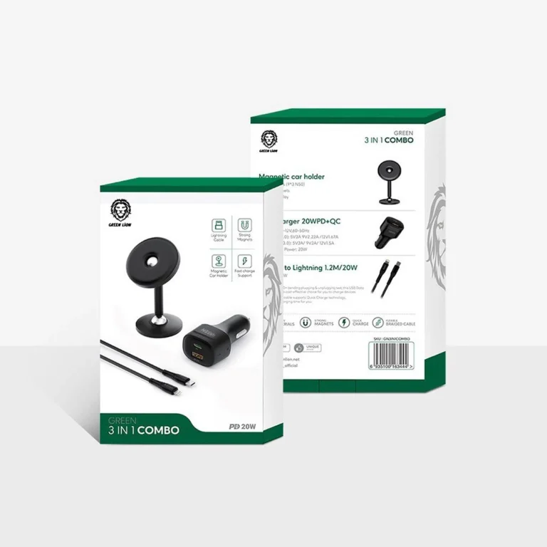 Green 3 in 1 Combo Magnetic Holder with Car Charger 20W